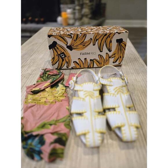 Farm Rio Women's White Slingback Sandals Palm Tree Whipstitch Casual Size 8 - Picture 2 of 11